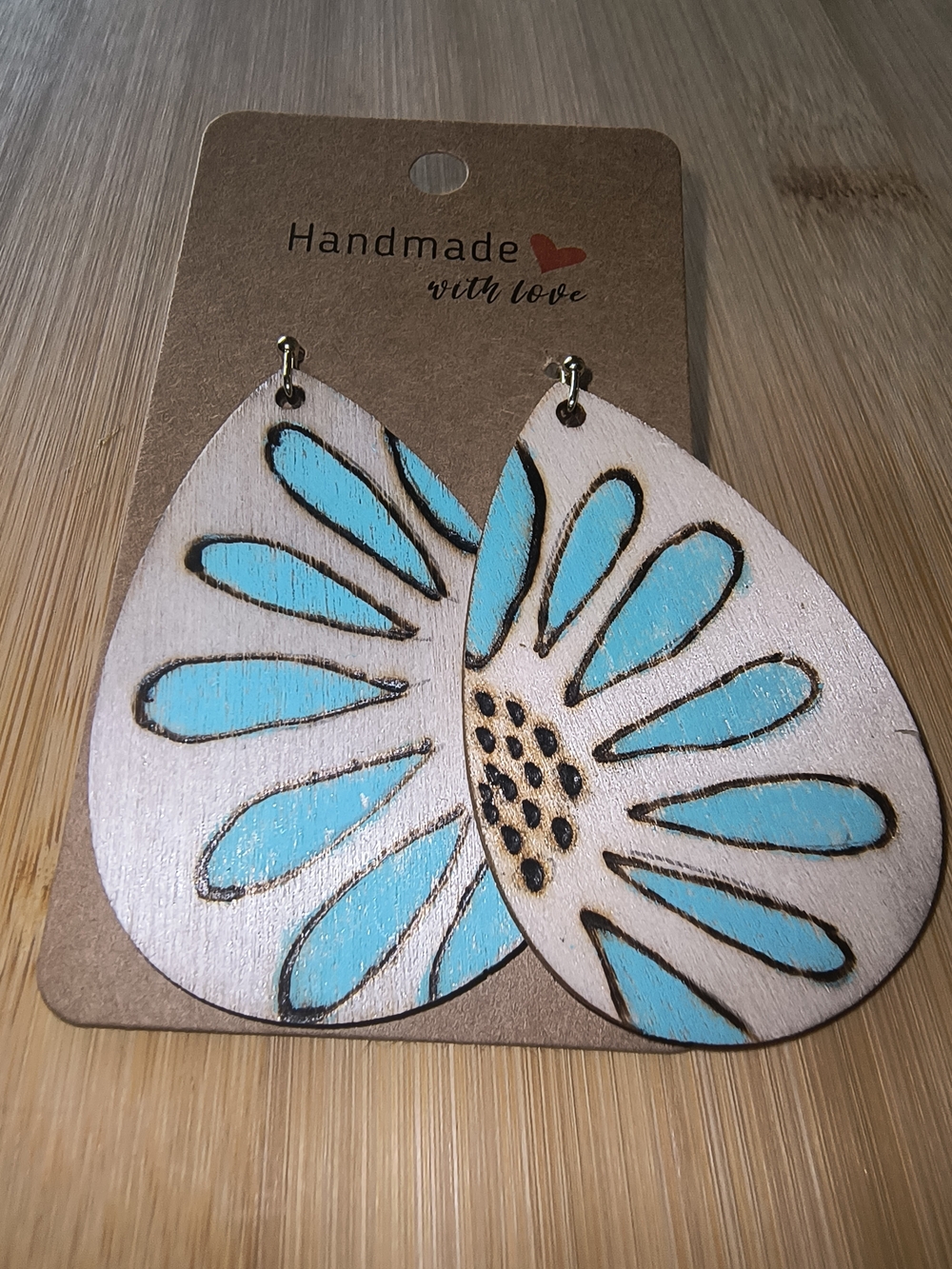 Hand Crafted Teardrop Earrings with Turquoise Petal Design